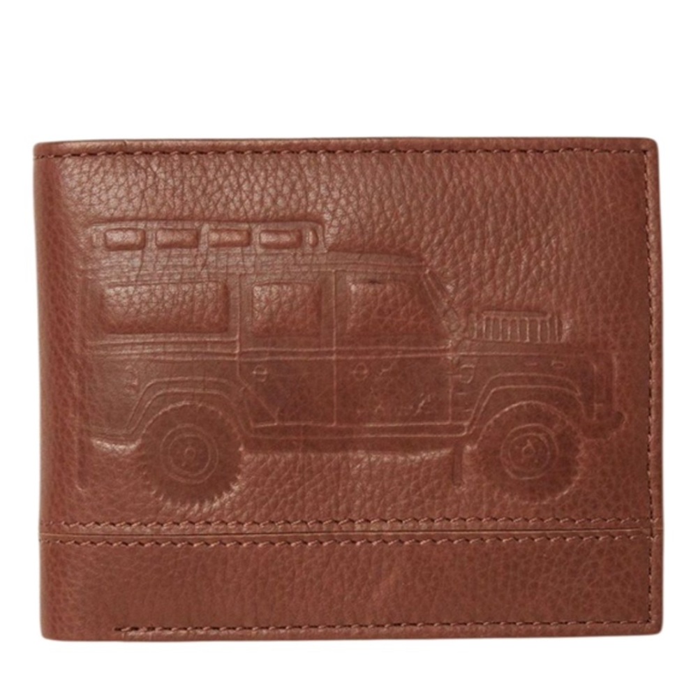 Fat Face Brown Leather Key & Card Holder with Embossed Vehicle Design